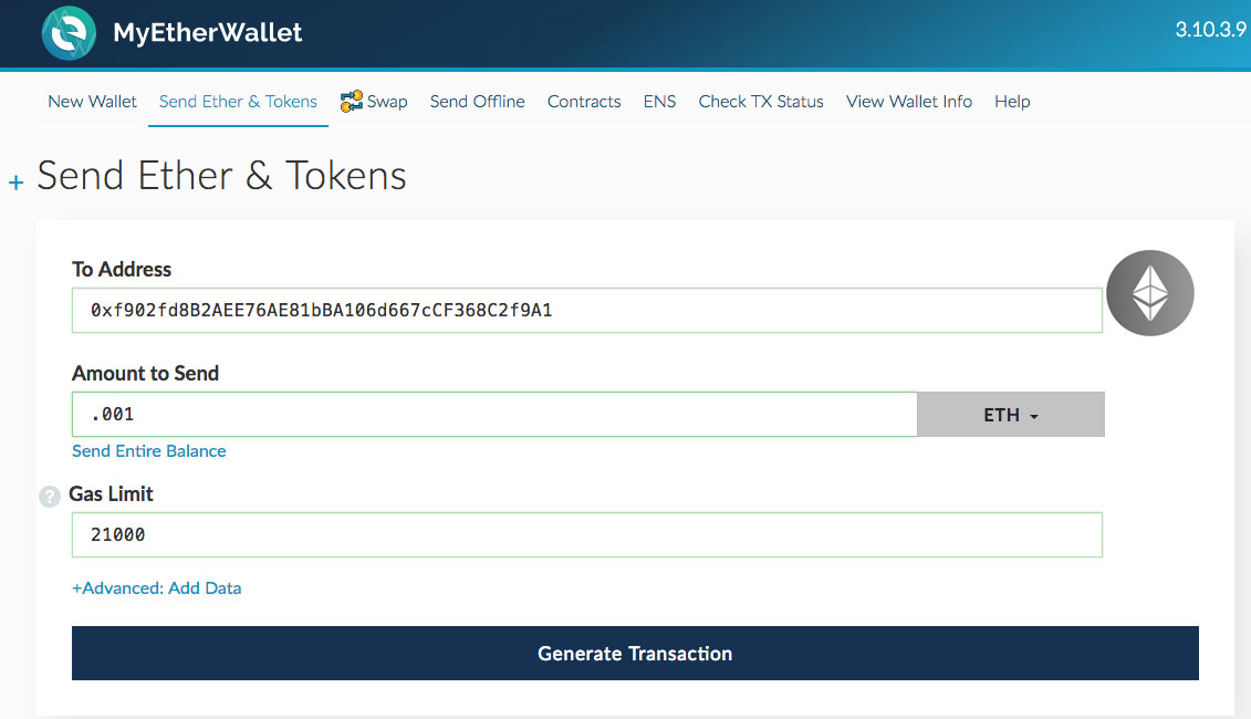 cryptocurrency transfer screen