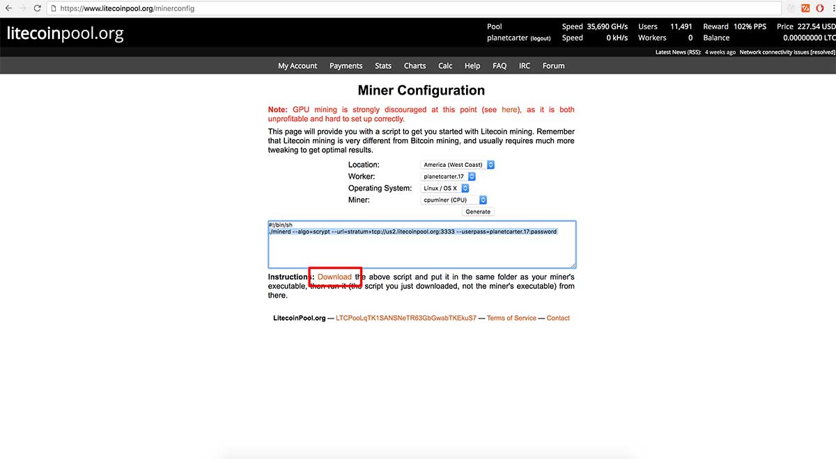 minerd script for litecoin